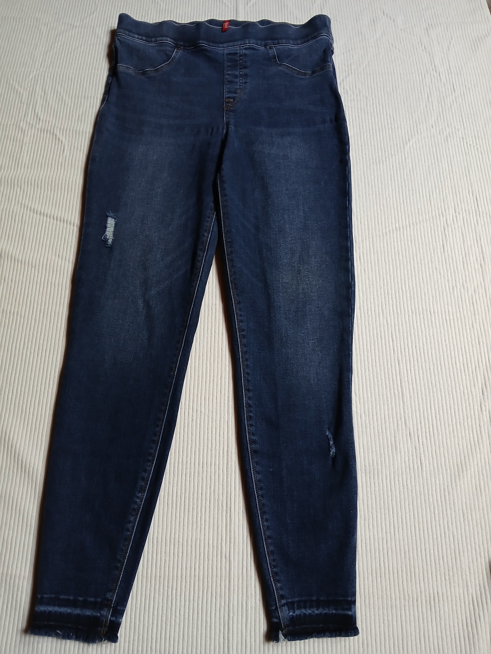Spanx Distressed Ankle Skinny Jeans-Medium Wash-Size M-Pull On/Elastic Waist